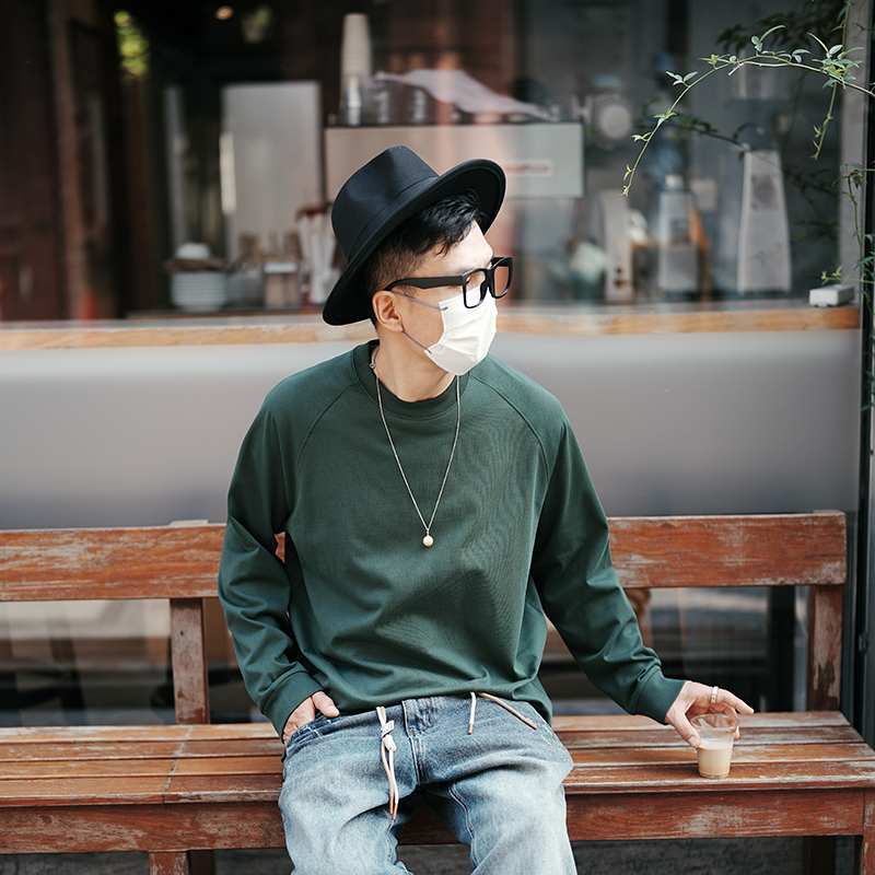 Heavyweight Japanese-Style Long Sleeve T-Shirt for Men - Casual Solid Color Raglan Top for Autumn and Winter Fashion Heavyweight Japanese-Style Long Sleeve T-Shirt for Men - Casual Solid Color Raglan Top for Autumn and Winter Fashion