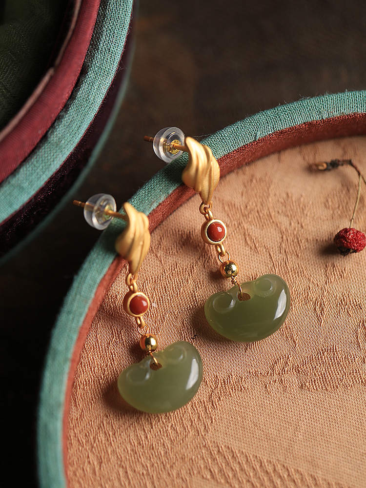 Hetian Jade Ruyi Peace Lock Vintage Dangle Earrings - Pure Silver Chinese Style Jewelry for Women, Ancient Method Design Hetian Jade Ruyi Peace Lock Vintage Dangle Earrings - Pure Silver Chinese Style Jewelry for Women, Ancient Method Design