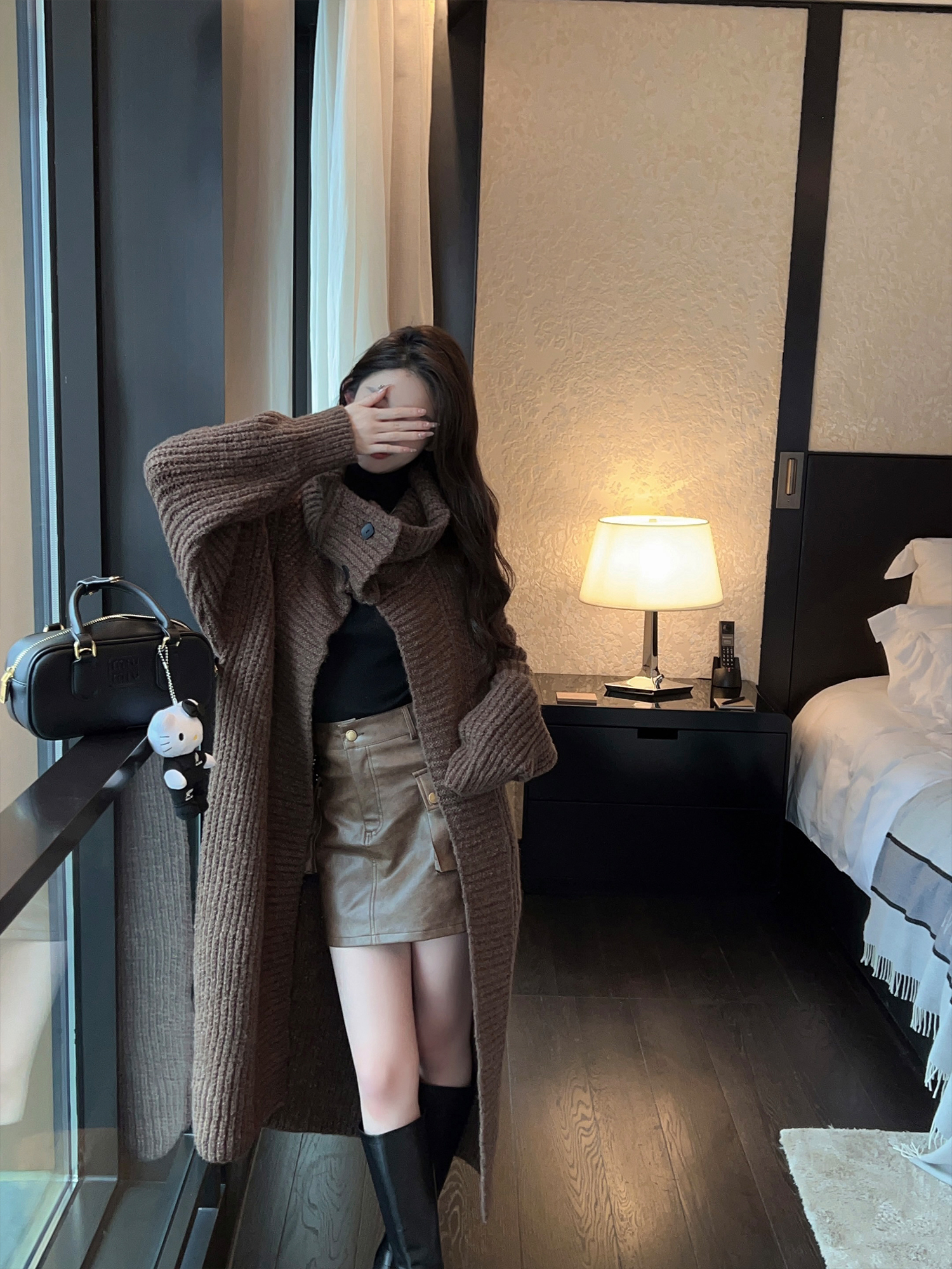 High-End Brown PU Leather A-Line Mini Skirt - Vintage High-Waisted Workwear Style High-End Brown PU Leather A-Line Mini Skirt - Vintage High-Waisted Workwear Style