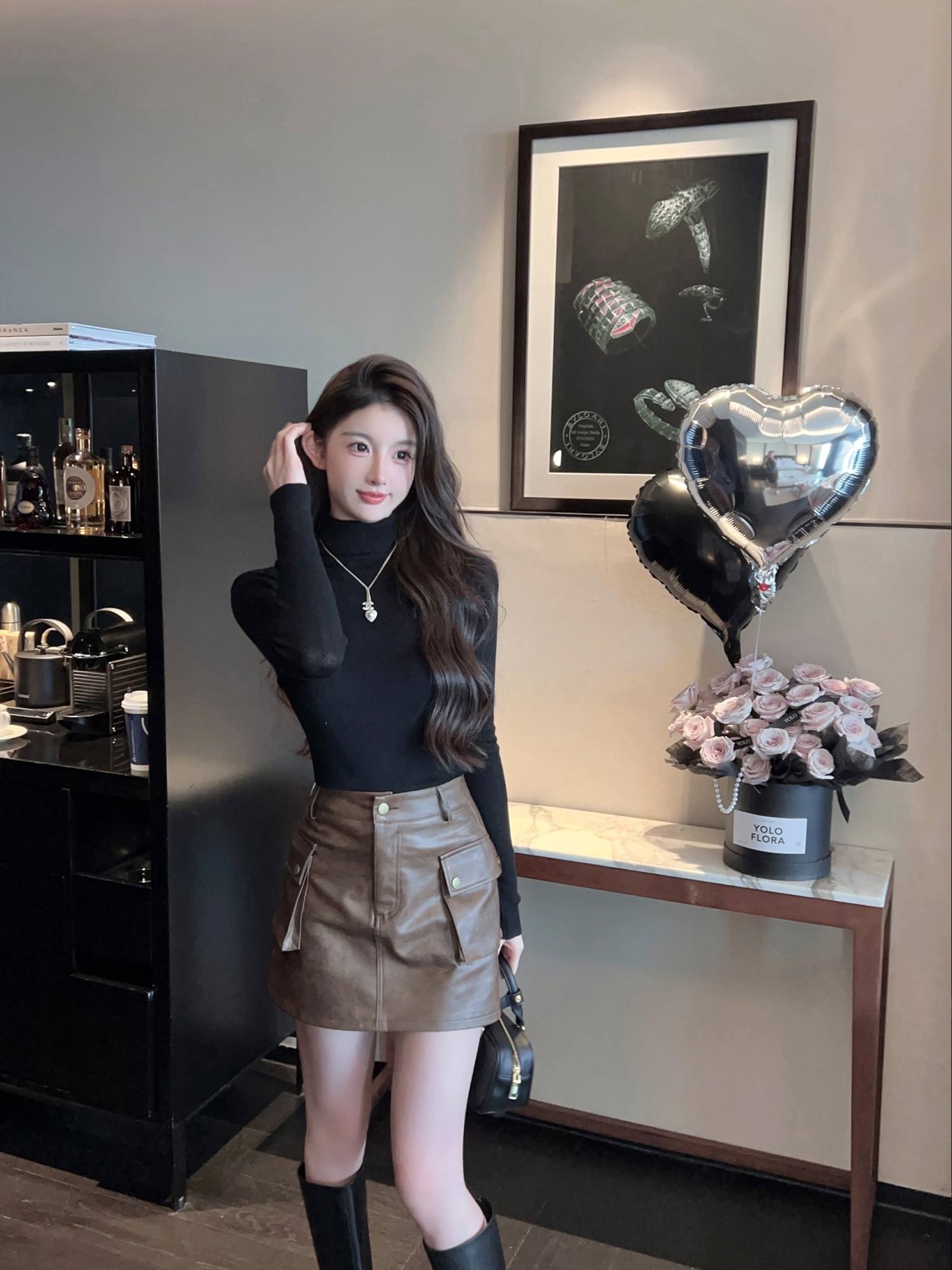 High-End Brown PU Leather A-Line Mini Skirt - Vintage High-Waisted Workwear Style High-End Brown PU Leather A-Line Mini Skirt - Vintage High-Waisted Workwear Style
