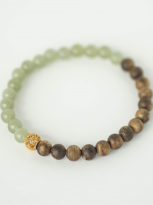 High-End Chinese Style Agarwood and Hetian Jade Bracelet - Natural Green Jade National Style Jewelry