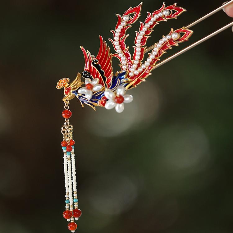 High-End Chinese-Style Phoenix Hairpin for Hanfu and Qipao Updos - Elegant Wedding Hair Accessories for Women