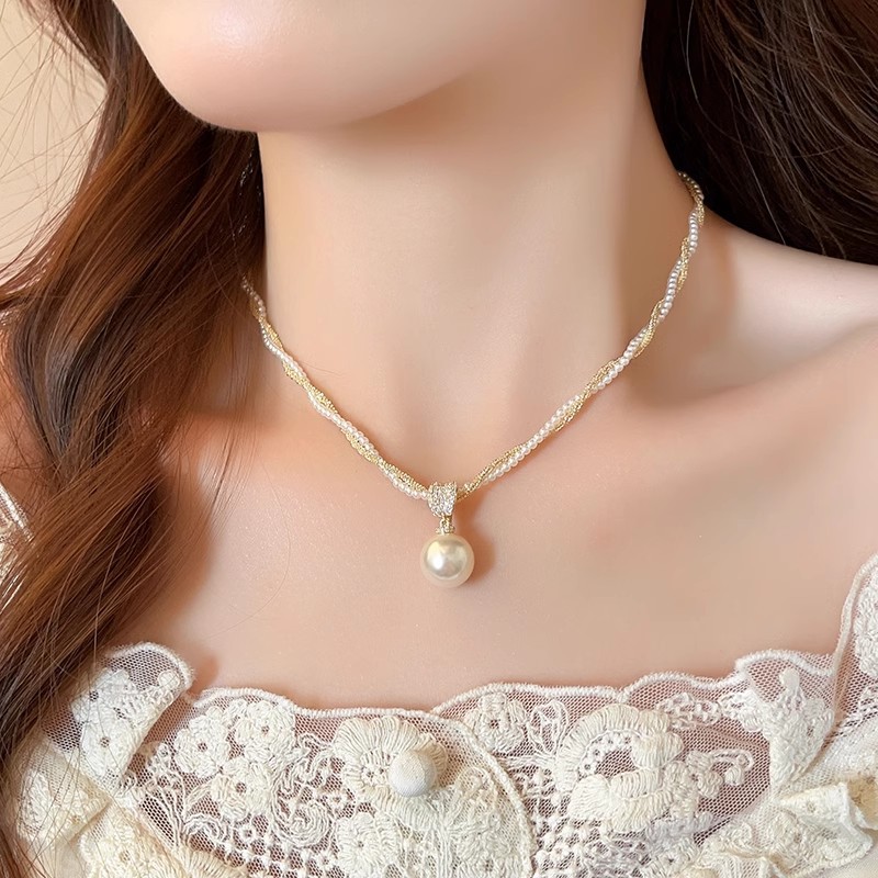 High-End Double-Layer Wrapped Pearl Necklace for Women - Versatile Beaded Collarbone Chain, Elegant Niche Fashion Accessory High-End Double-Layer Wrapped Pearl Necklace for Women - Versatile Beaded Collarbone Chain, Elegant Niche Fashion Accessory