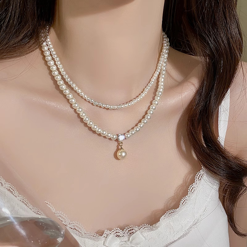 High-End Double-Layer Wrapped Pearl Necklace for Women - Versatile Beaded Collarbone Chain, Elegant Niche Fashion Accessory High-End Double-Layer Wrapped Pearl Necklace for Women - Versatile Beaded Collarbone Chain, Elegant Niche Fashion Accessory