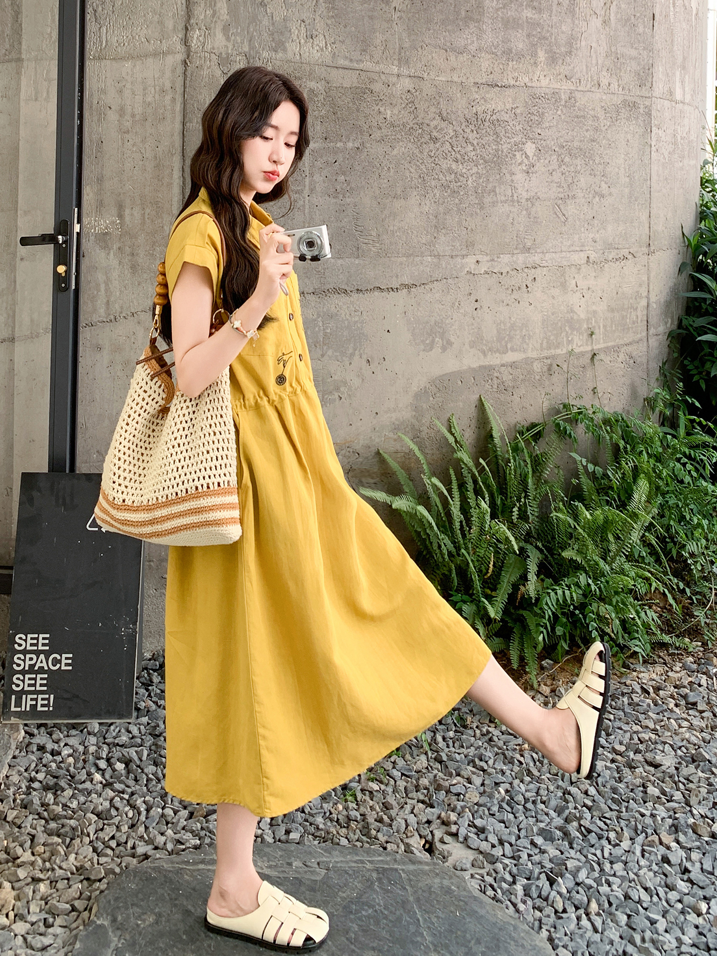 High-End Embroidered Lapel Dress for Women - 2025 Summer Style, Relaxed Fit High-Waisted Slimming Shirt Dress Trend