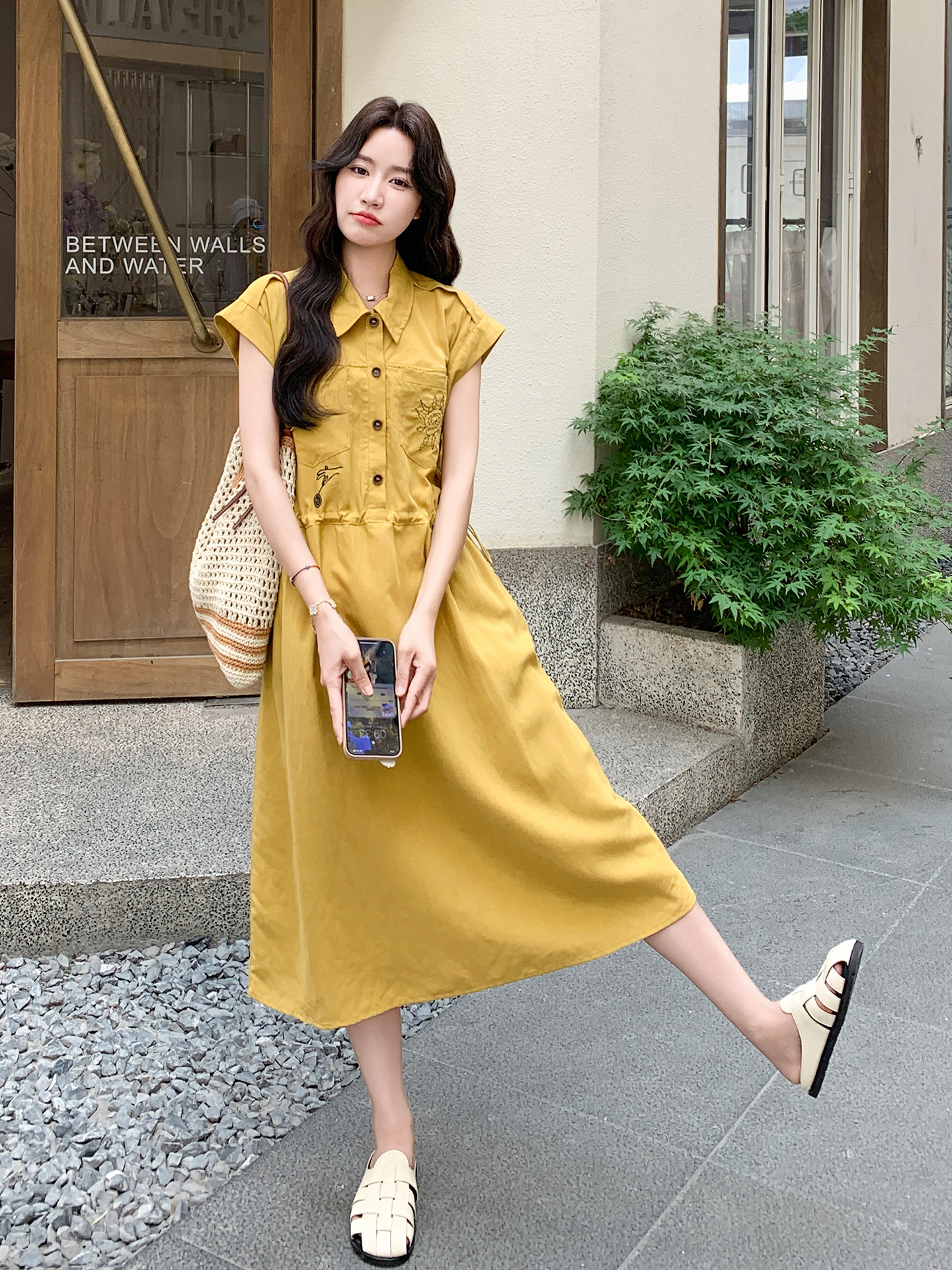 High-End Embroidered Lapel Dress for Women - 2025 Summer Style, Relaxed Fit High-Waisted Slimming Shirt Dress Trend