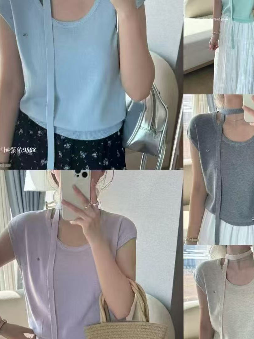 High-End European Women's Short Sleeve Knit Top with Unique Design, Stylish Thin Fabric, Distinctive Fashion for a Chic Look High-End European Women's Short Sleeve Knit Top with Unique Design, Stylish Thin Fabric, Distinctive Fashion for a Chic Look