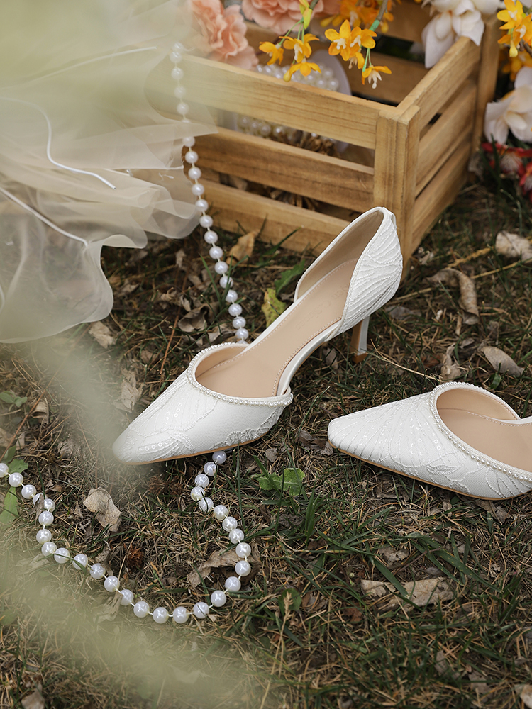 High-End French Style Lace Wedding Shoes for Brides - Comfortable White High Heels for Everyday Wear High-End French Style Lace Wedding Shoes for Brides - Comfortable White High Heels for Everyday Wear