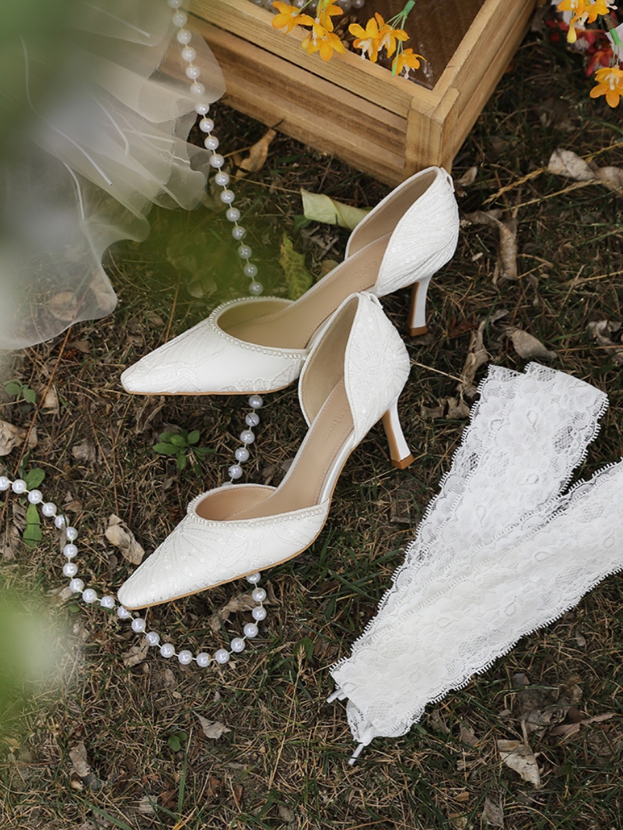 High-End French Style Lace Wedding Shoes for Brides - Comfortable White High Heels for Everyday Wear High-End French Style Lace Wedding Shoes for Brides - Comfortable White High Heels for Everyday Wear