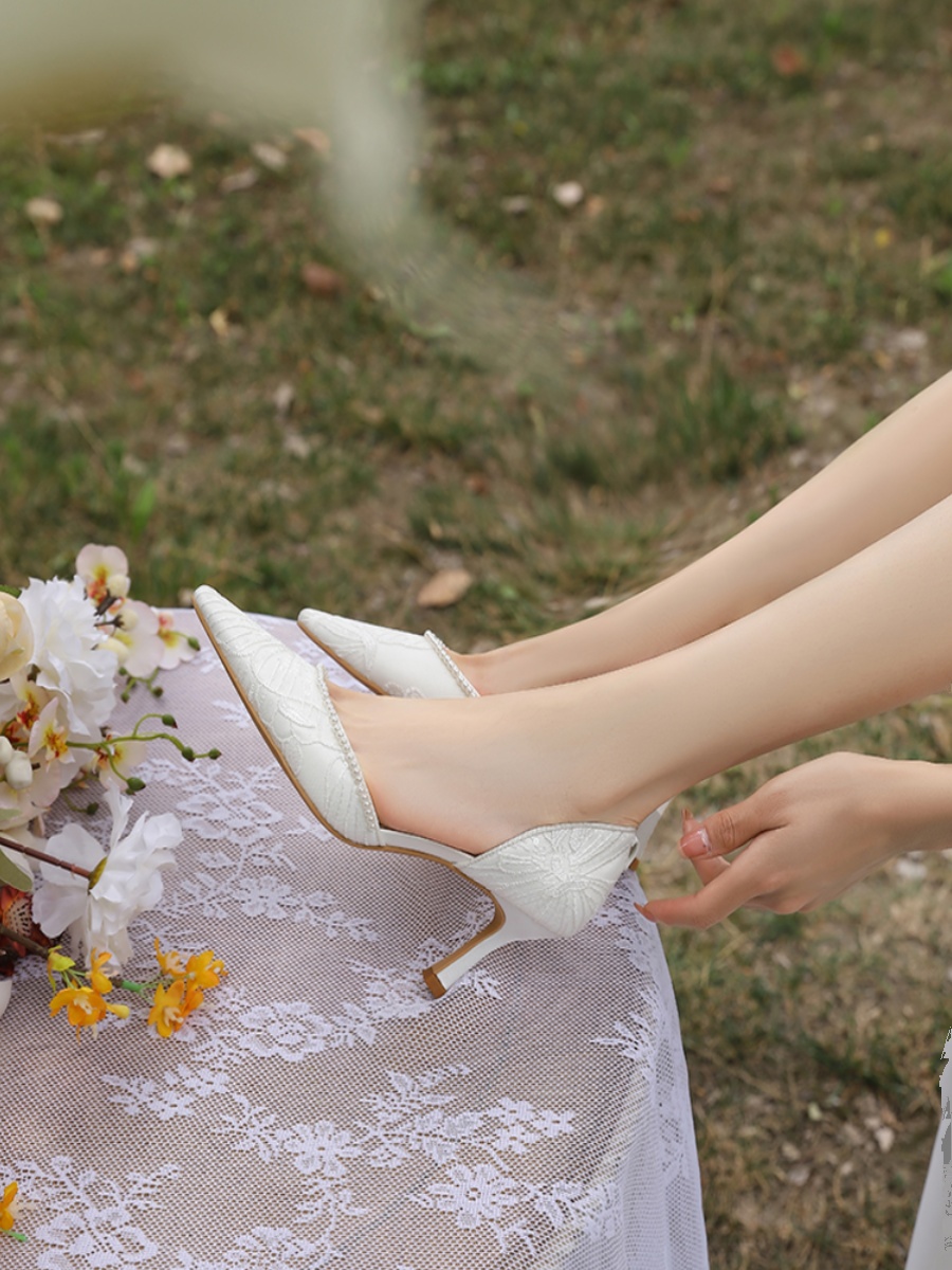High-End French Style Lace Wedding Shoes for Brides - Comfortable White High Heels for Everyday Wear High-End French Style Lace Wedding Shoes for Brides - Comfortable White High Heels for Everyday Wear