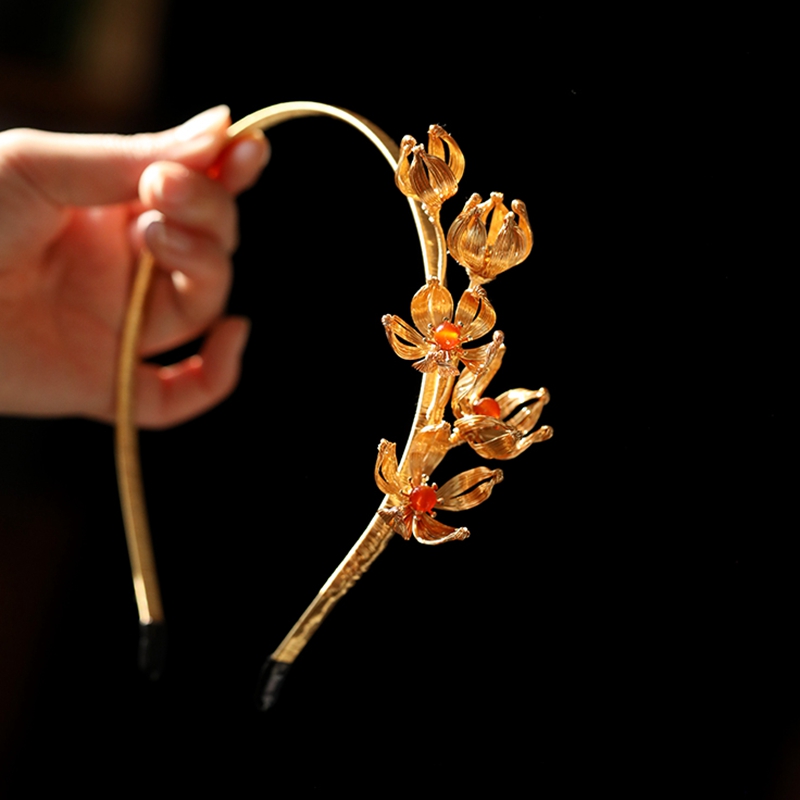 High-End Handmade Floral Wire-Woven Headband for Women - Wei-Jin Style Ancient Chinese Accessories