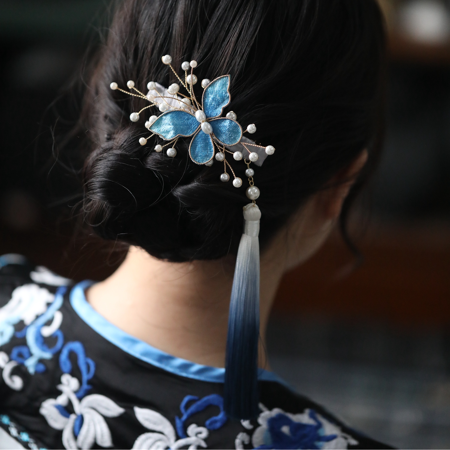 High-End Hanfu Hairpin for Women, Clear Butterfly Tassel Ancient Style Hair Clip, Elegant Han Style Hair Accessories