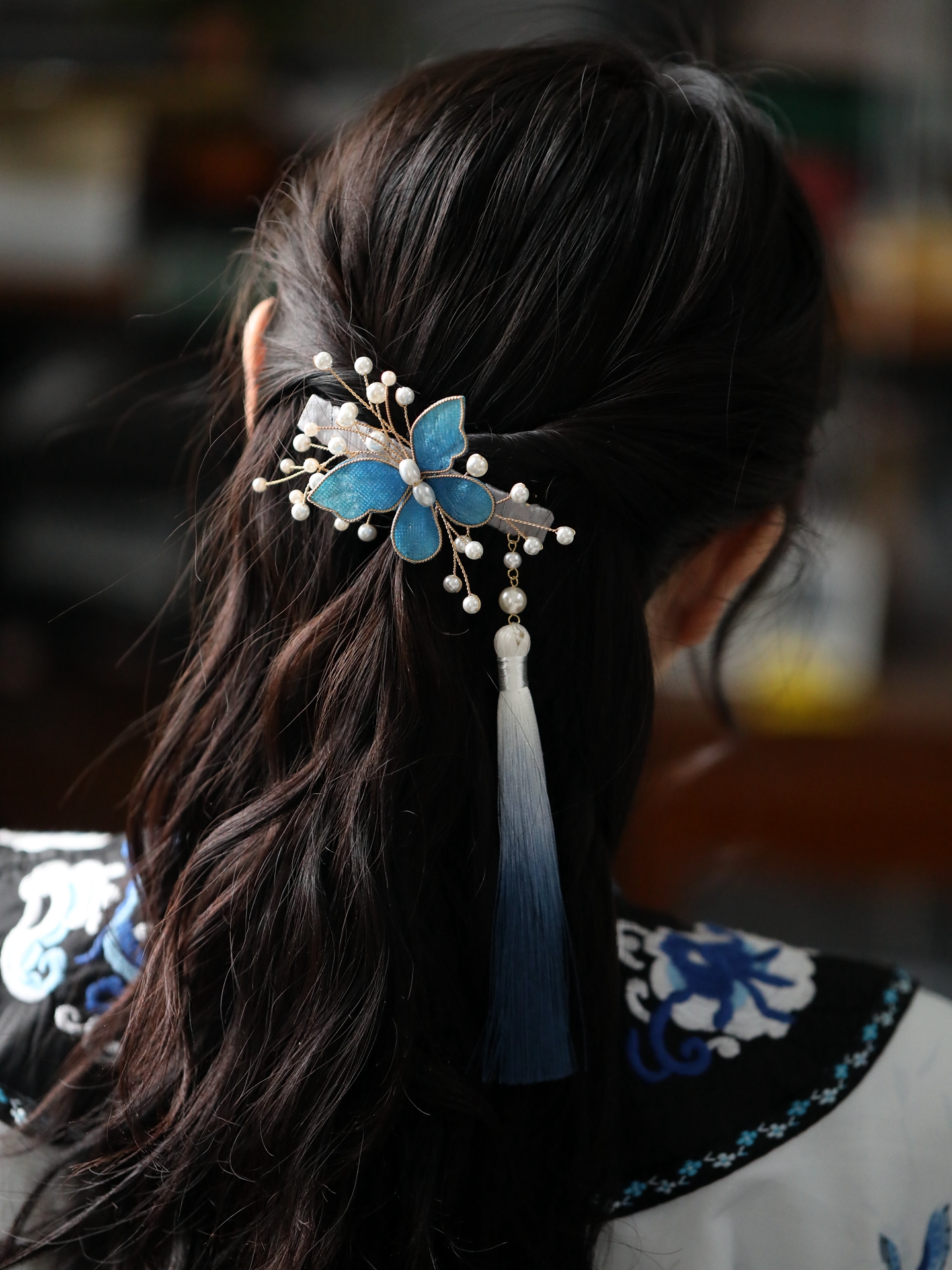 High-End Hanfu Hairpin for Women, Clear Butterfly Tassel Ancient Style Hair Clip, Elegant Han Style Hair Accessories
