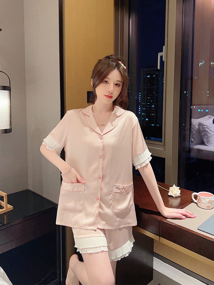High-End Ice Silk Women's Summer Pajamas Set - Thin Short Sleeve and Shorts - Stylish Homewear for Outdoor and Indoor 2025 Collection High-End Ice Silk Women's Summer Pajamas Set - Thin Short Sleeve and Shorts - Stylish Homewear for Outdoor and Indoor 2025 Collection