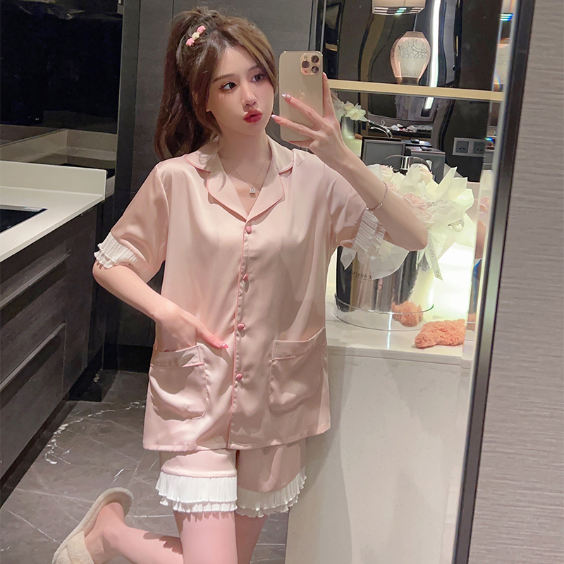 High-End Ice Silk Women's Summer Pajamas Set - Thin Short Sleeve and Shorts - Stylish Homewear for Outdoor and Indoor 2025 Collection High-End Ice Silk Women's Summer Pajamas Set - Thin Short Sleeve and Shorts - Stylish Homewear for Outdoor and Indoor 2025 Collection