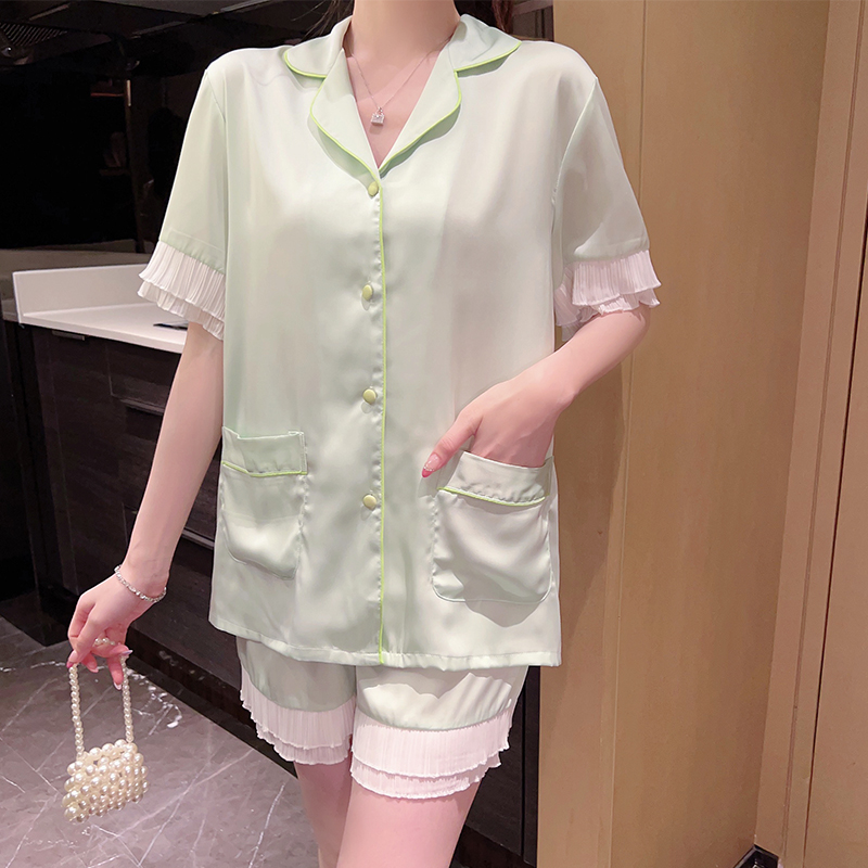 High-End Ice Silk Women's Summer Pajamas Set - Thin Short Sleeve and Shorts - Stylish Homewear for Outdoor and Indoor 2025 Collection