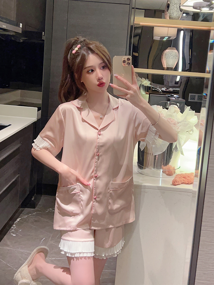 High-End Ice Silk Women's Summer Pajamas Set - Thin Short Sleeve and Shorts - Stylish Homewear for Outdoor and Indoor 2025 Collection High-End Ice Silk Women's Summer Pajamas Set - Thin Short Sleeve and Shorts - Stylish Homewear for Outdoor and Indoor 2025 Collection