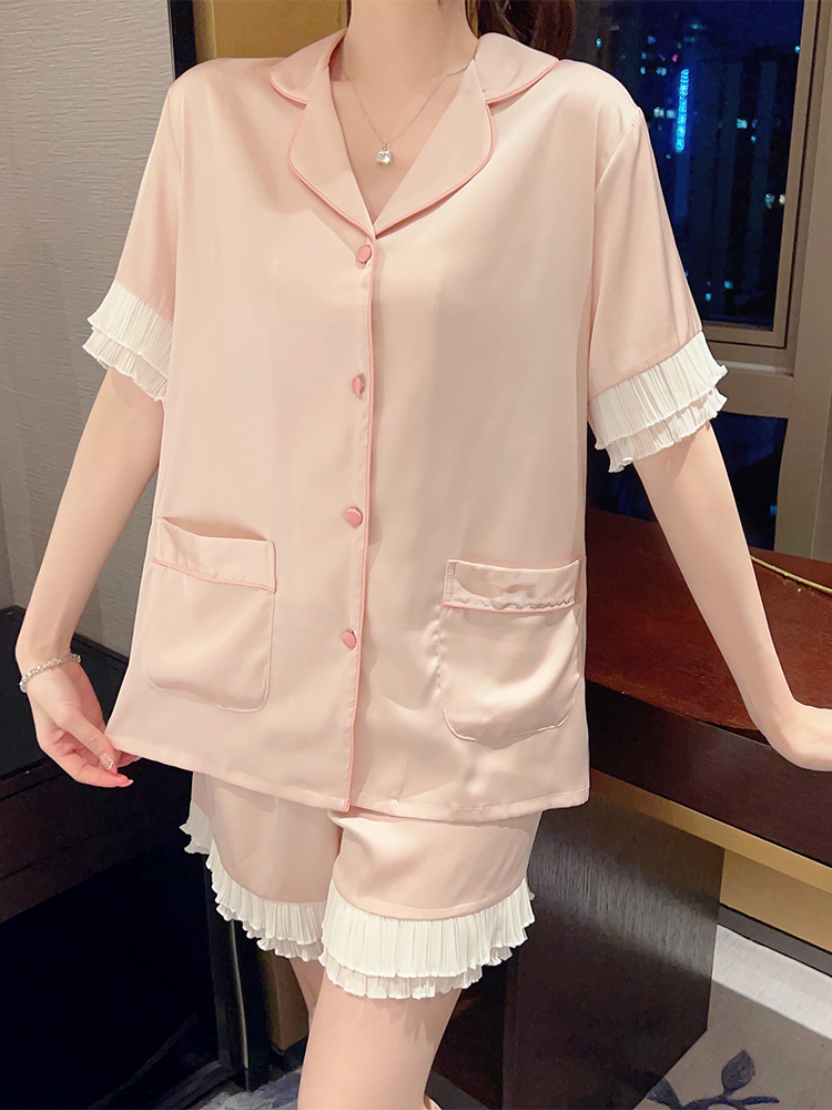 High-End Ice Silk Women's Summer Pajamas Set - Thin Short Sleeve and Shorts - Stylish Homewear for Outdoor and Indoor 2025 Collection High-End Ice Silk Women's Summer Pajamas Set - Thin Short Sleeve and Shorts - Stylish Homewear for Outdoor and Indoor 2025 Collection
