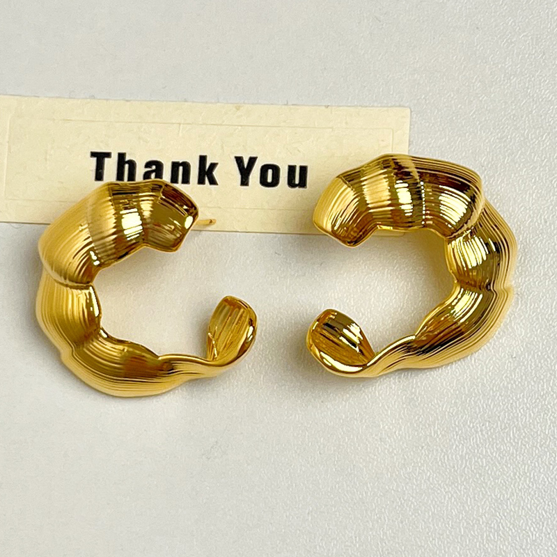 High-End Irregular Brushed Metal C-Shaped Hoop Earrings for Autumn/Winter 2025 - Unique European and American Style