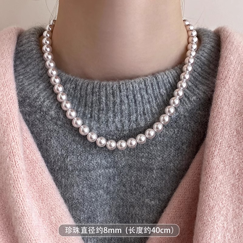 High-End Light Luxury Shijia Pearl Necklace for Women, Designer Clavicle Chain, Elegant Fashion Accessory High-End Light Luxury Shijia Pearl Necklace for Women, Designer Clavicle Chain, Elegant Fashion Accessory