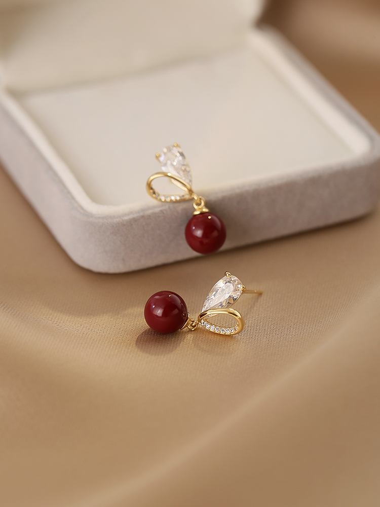 High-End Love Heart Red Pearl Earrings for Women - Festive National Style S925 Silver Needle - Perfect for Brides & New Year 2025 High-End Love Heart Red Pearl Earrings for Women - Festive National Style S925 Silver Needle - Perfect for Brides & New Year 2025