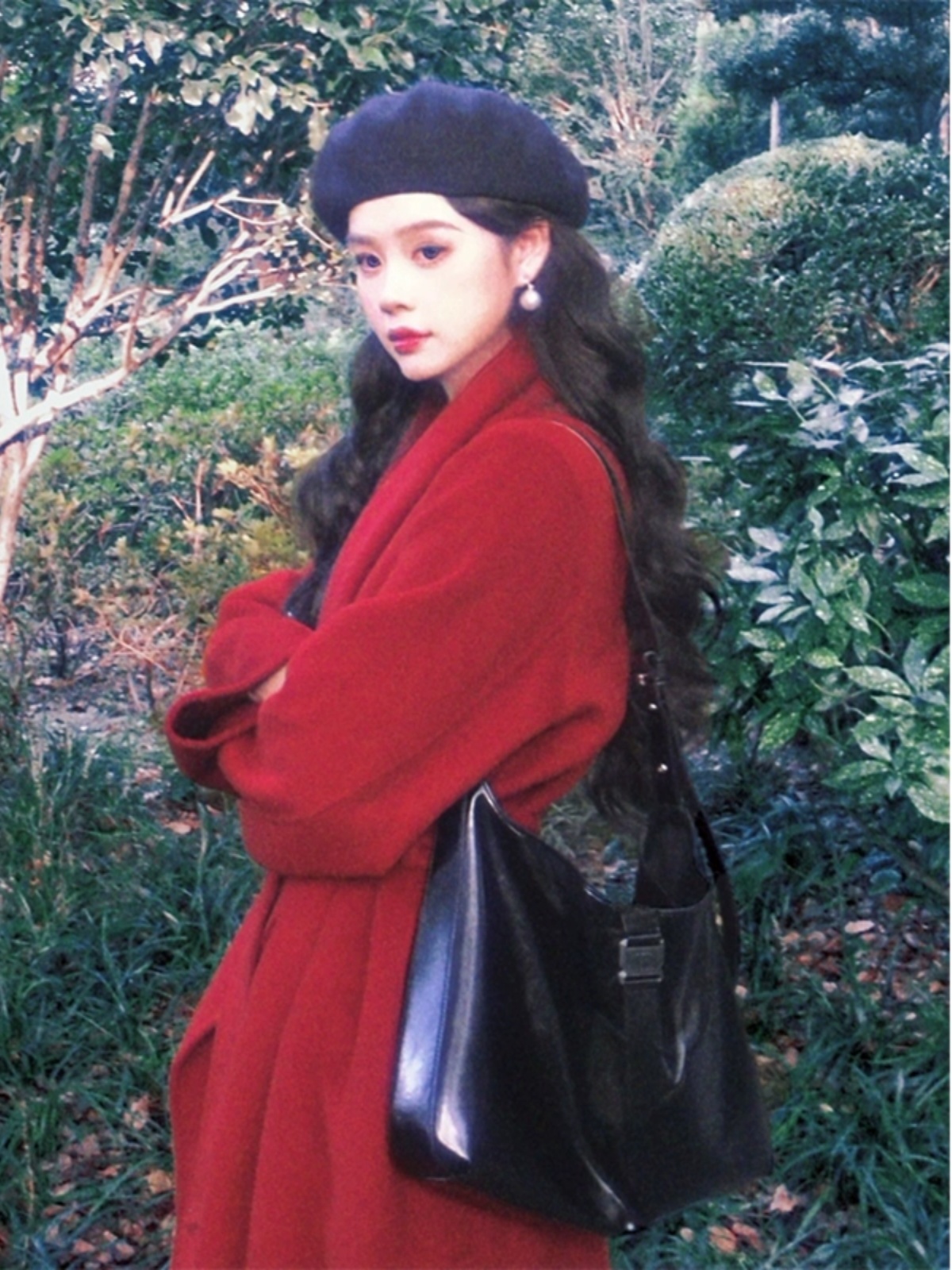 High-End Red Woolen Coat for Women - Elegant Tie-Waist Winter Jacket, Trendy Outerwear High-End Red Woolen Coat for Women - Elegant Tie-Waist Winter Jacket, Trendy Outerwear