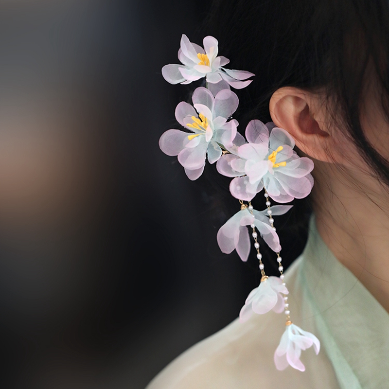 High-End Tang Style Floral Hairpin Clip for Women - Classical Hanfu Side Headpiece, 2025 Super Fairy Design