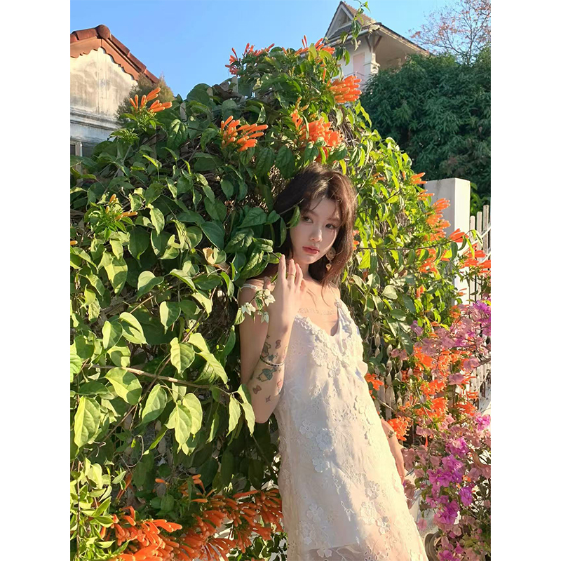 High-End Three-Dimensional Hook Flower Hollow Out Sling Dress - Super Fairy Vacation Style for Women - Summer Fashion