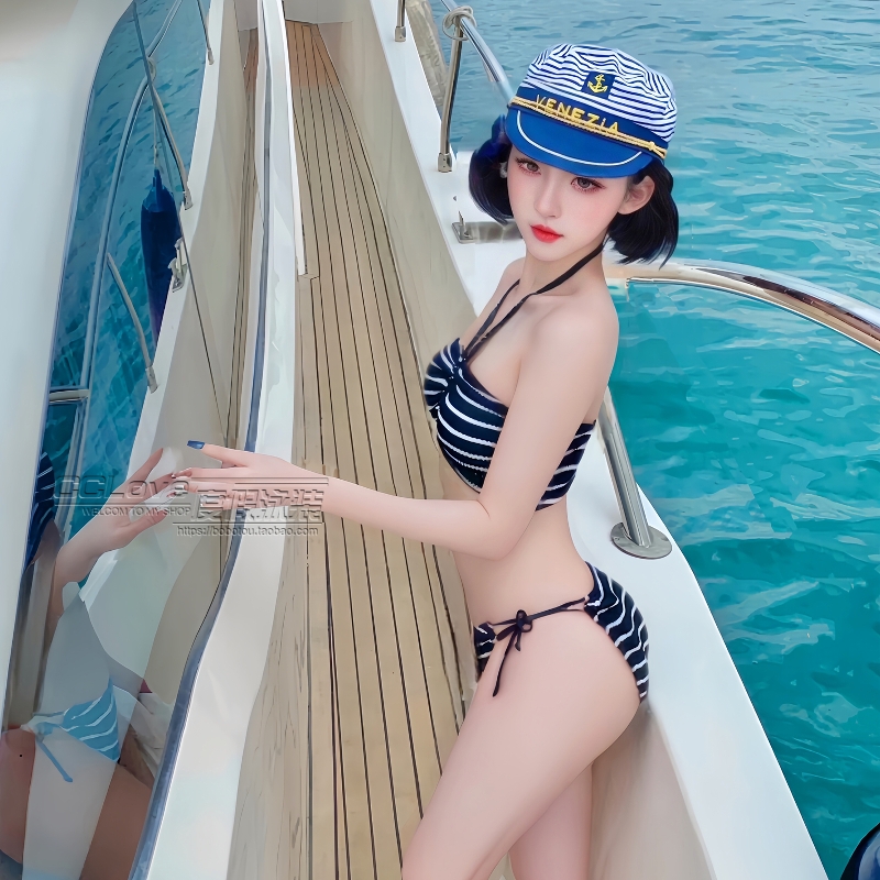 High-End Tummy-Covering Strapless Split Bikini for Women, Striped Halter Neck Swimwear for Hot Spring Vacation High-End Tummy-Covering Strapless Split Bikini for Women, Striped Halter Neck Swimwear for Hot Spring Vacation