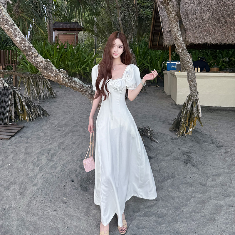 High-End Waist-Defined Lace Princess Sleeve Long Dress for Women - Free Spirit Girl Summer Fashion