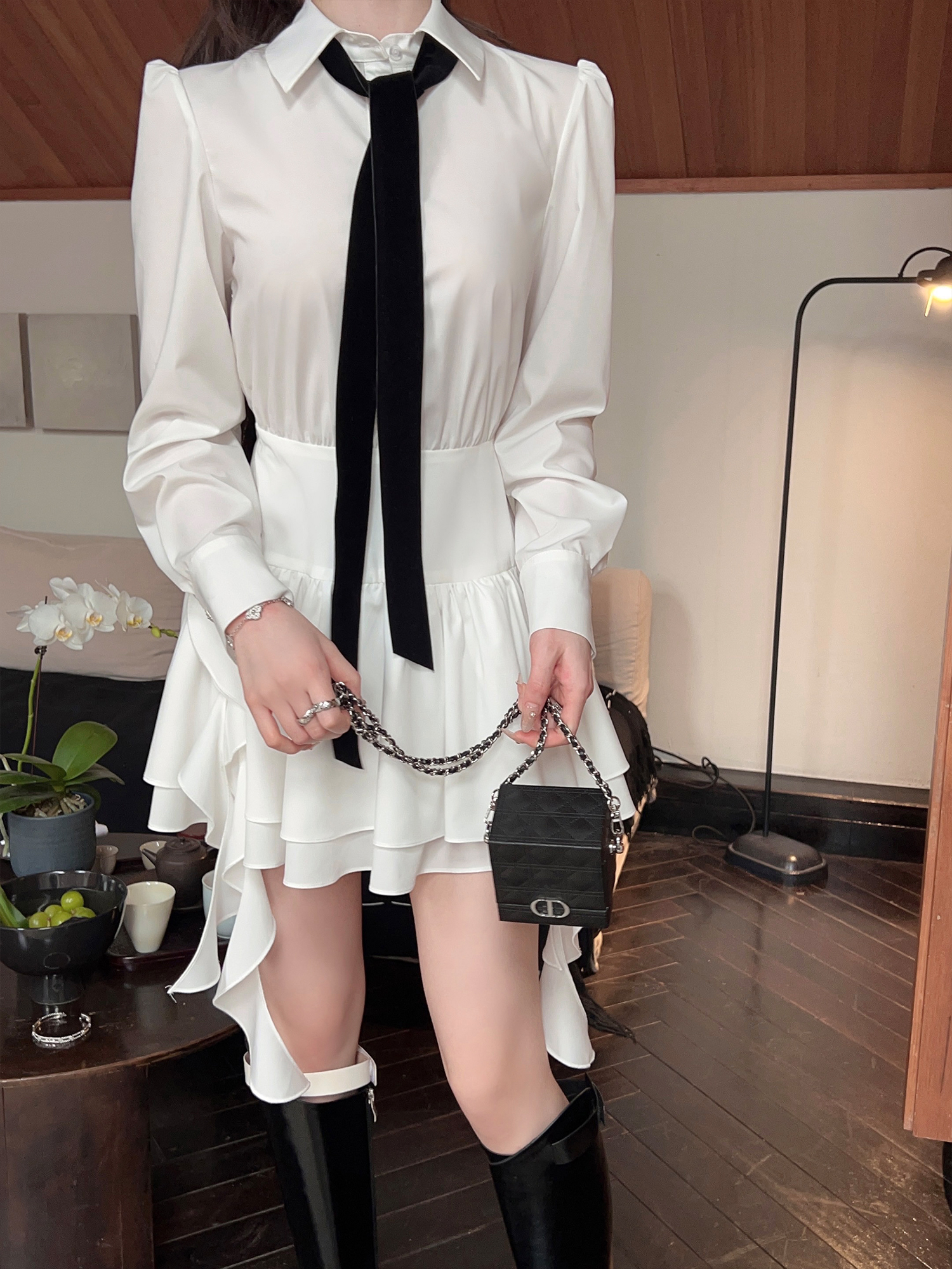 High-End White Long Sleeve Shirt Dress with Waist-Cinching Design - Trendy Autumn Winter Hot Girl Style with Slim Short Skirt High-End White Long Sleeve Shirt Dress with Waist-Cinching Design - Trendy Autumn Winter Hot Girl Style with Slim Short Skirt