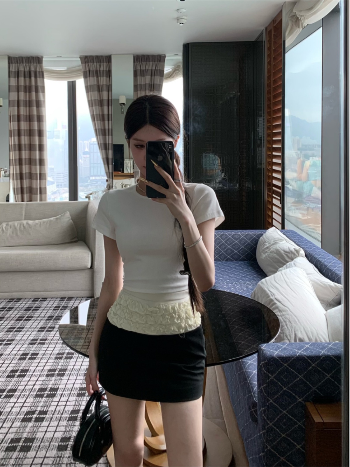 High-End Women's Black Wide-Leg Pants with Pleated Lace Edge and Draped Design - Summer Fashion Essential High-End Women's Black Wide-Leg Pants with Pleated Lace Edge and Draped Design - Summer Fashion Essential