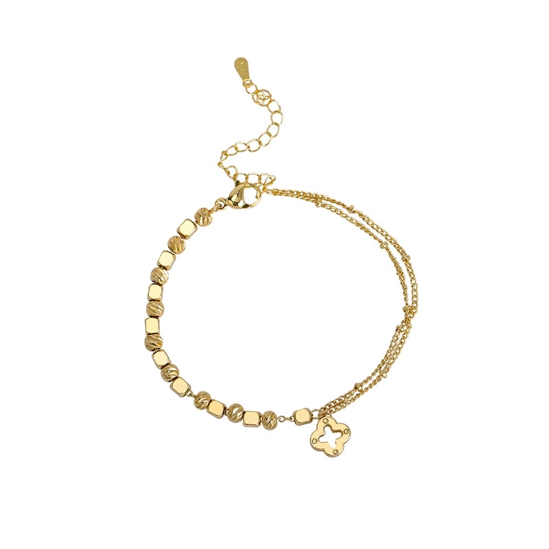 High-End Women's Four-Leaf Clover Stacking Bracelet - Elegant Parisian Designer Style High-End Women's Four-Leaf Clover Stacking Bracelet - Elegant Parisian Designer Style