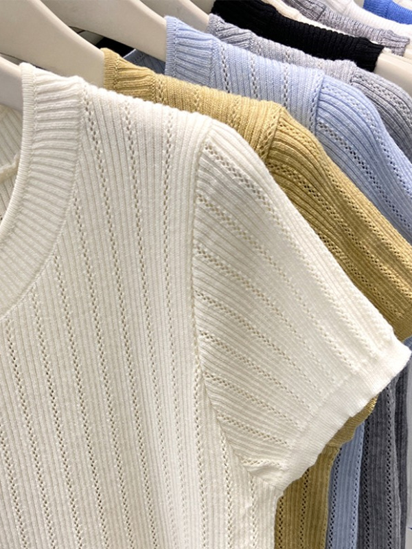 High-End Women's Summer Knitted Shirt - Stylish Yellow Short Sleeve Top with Round Neck Design - Trendy Niche Fashion High-End Women's Summer Knitted Shirt - Stylish Yellow Short Sleeve Top with Round Neck Design - Trendy Niche Fashion