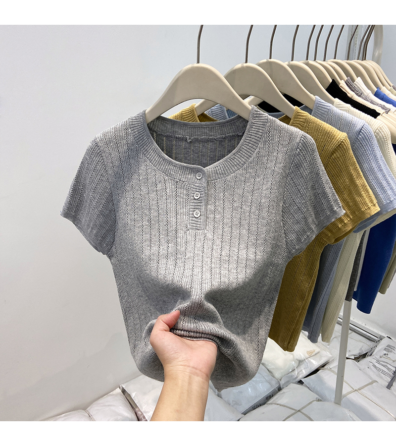 High-End Women's Summer Knitted Shirt - Stylish Yellow Short Sleeve Top with Round Neck Design - Trendy Niche Fashion High-End Women's Summer Knitted Shirt - Stylish Yellow Short Sleeve Top with Round Neck Design - Trendy Niche Fashion