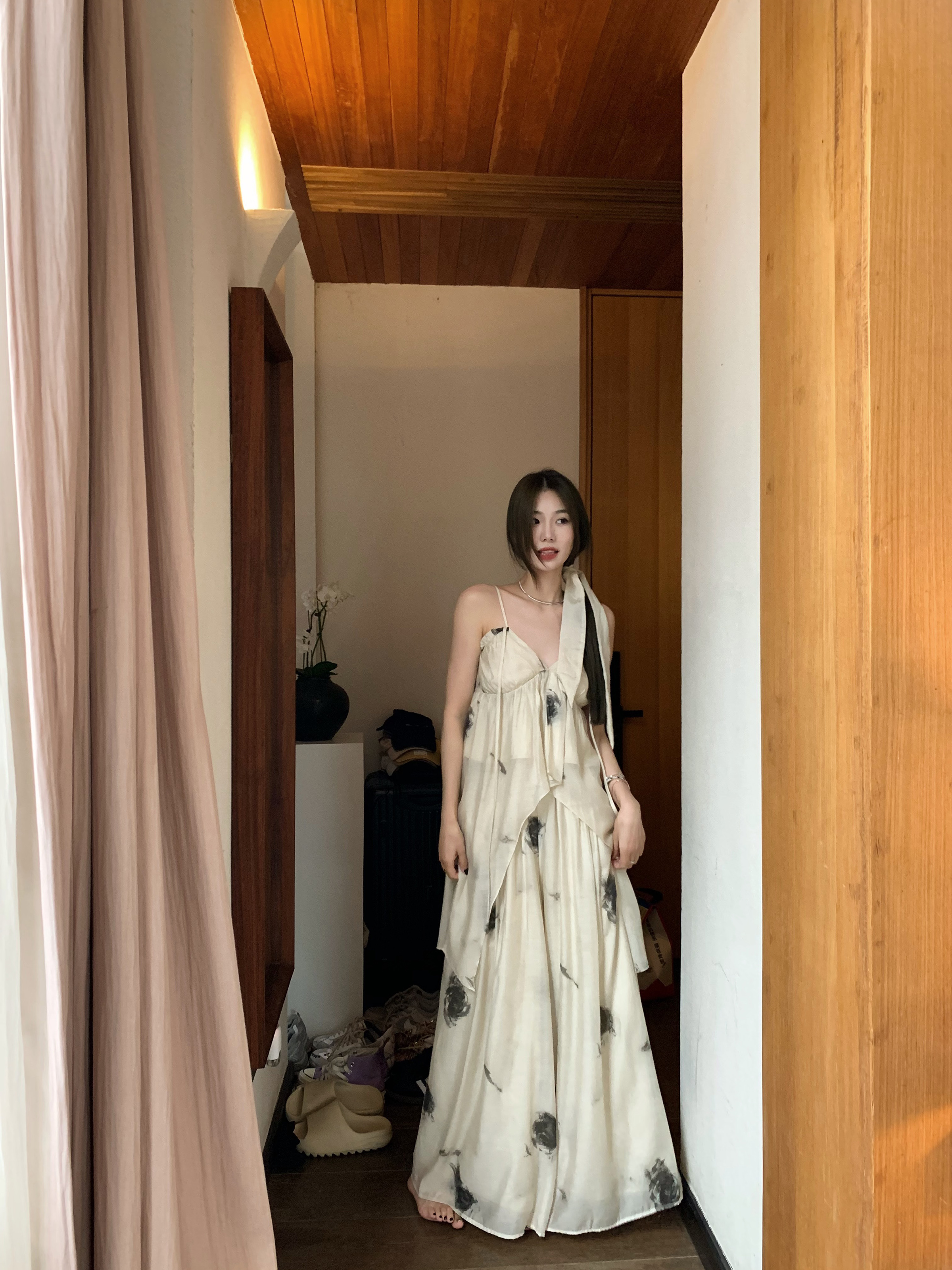 High-End Women's Summer Two-Piece Set - Ink Wash Smoke City Uma Wind Design, Tonal Look, Chinese Style Fashion High-End Women's Summer Two-Piece Set - Ink Wash Smoke City Uma Wind Design, Tonal Look, Chinese Style Fashion