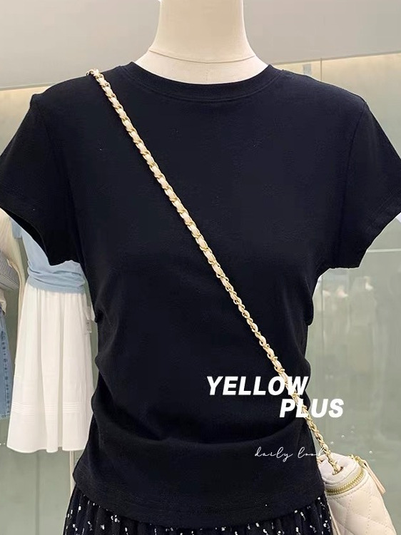 High-End Women's Waist-Cinching Pleated Slim-Fit Basic White Short Sleeve T-Shirt - Chic and Versatile for Y2K Fashion High-End Women's Waist-Cinching Pleated Slim-Fit Basic White Short Sleeve T-Shirt - Chic and Versatile for Y2K Fashion