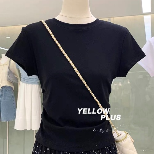 High-End Women's Waist-Cinching Pleated Slim-Fit Basic White Short Sleeve T-Shirt - Chic and Versatile for Y2K Fashion High-End Women's Waist-Cinching Pleated Slim-Fit Basic White Short Sleeve T-Shirt - Chic and Versatile for Y2K Fashion