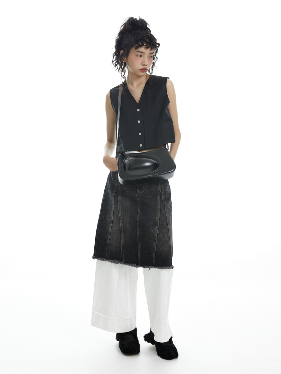 High-Gloss Cowhide Minimalist Hobo Eggie Eggshell Bag - Chic Underarm Style for Effortless Fashion