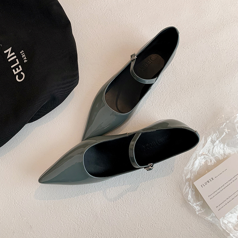 High-Heeled Pointed Toe Sheepskin Mary Jane Shoes for Women - Comfortable Mid Heels, Trendy Internet Celebrity Style High-Heeled Pointed Toe Sheepskin Mary Jane Shoes for Women - Comfortable Mid Heels, Trendy Internet Celebrity Style