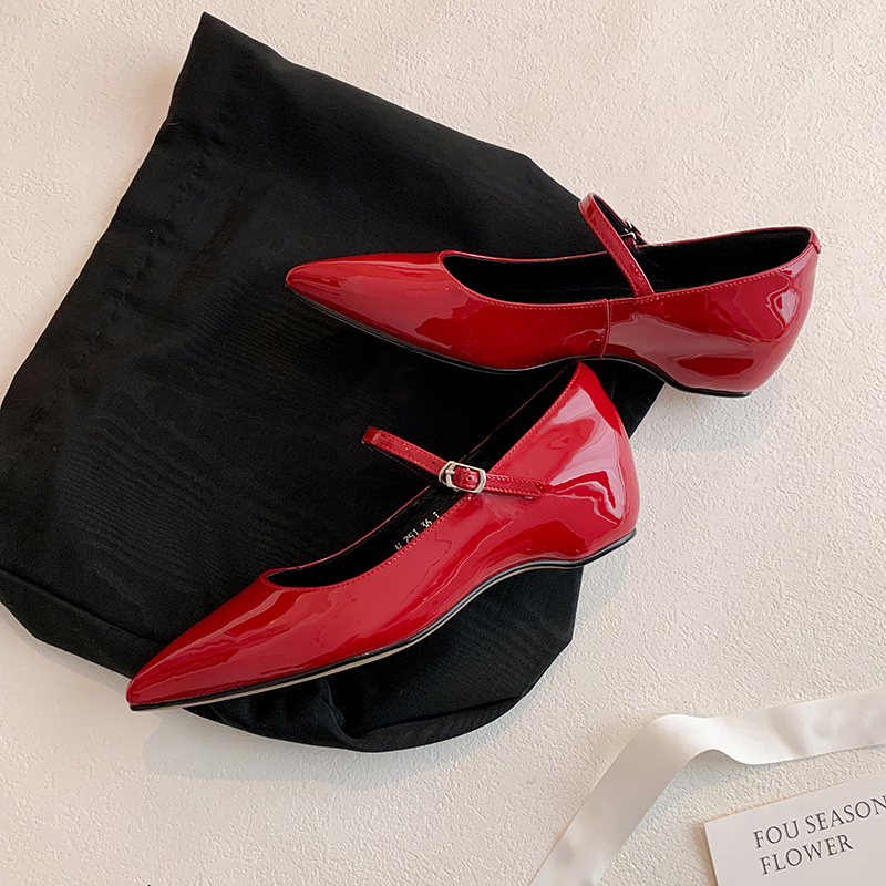 High-Heeled Pointed Toe Sheepskin Mary Jane Shoes for Women - Comfortable Mid Heels, Trendy Internet Celebrity Style High-Heeled Pointed Toe Sheepskin Mary Jane Shoes for Women - Comfortable Mid Heels, Trendy Internet Celebrity Style