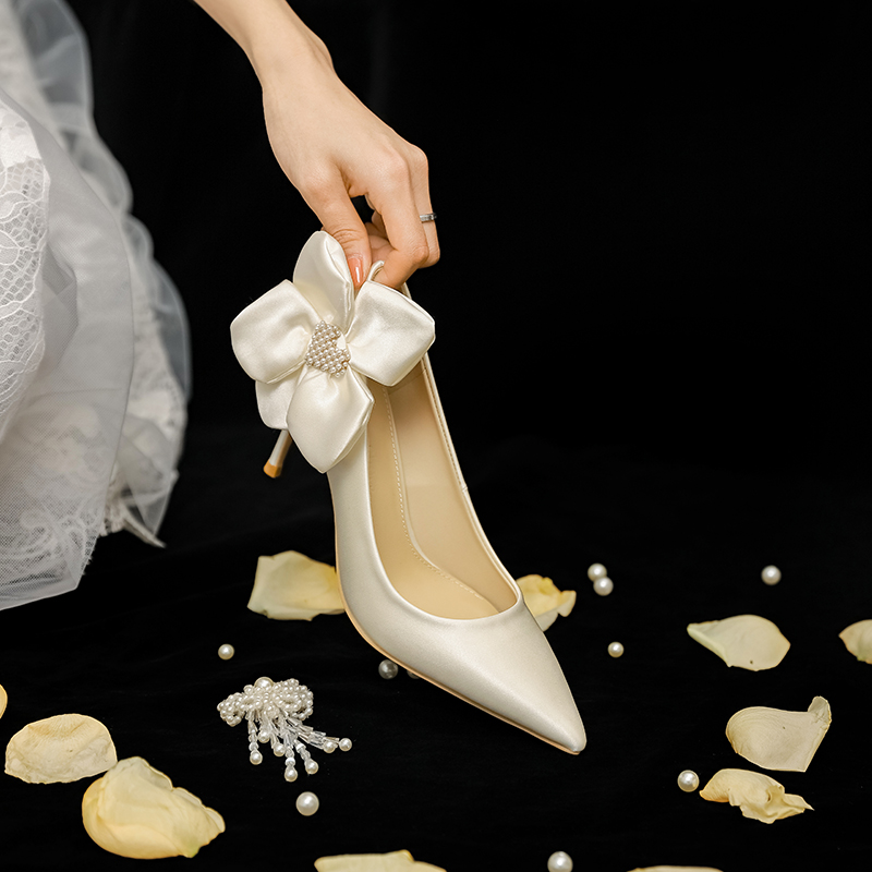 High Heels Wedding Shoes for Bride, French Style High-End Flats, 2025 New Temperament Design, Elegant Wedding Footwear