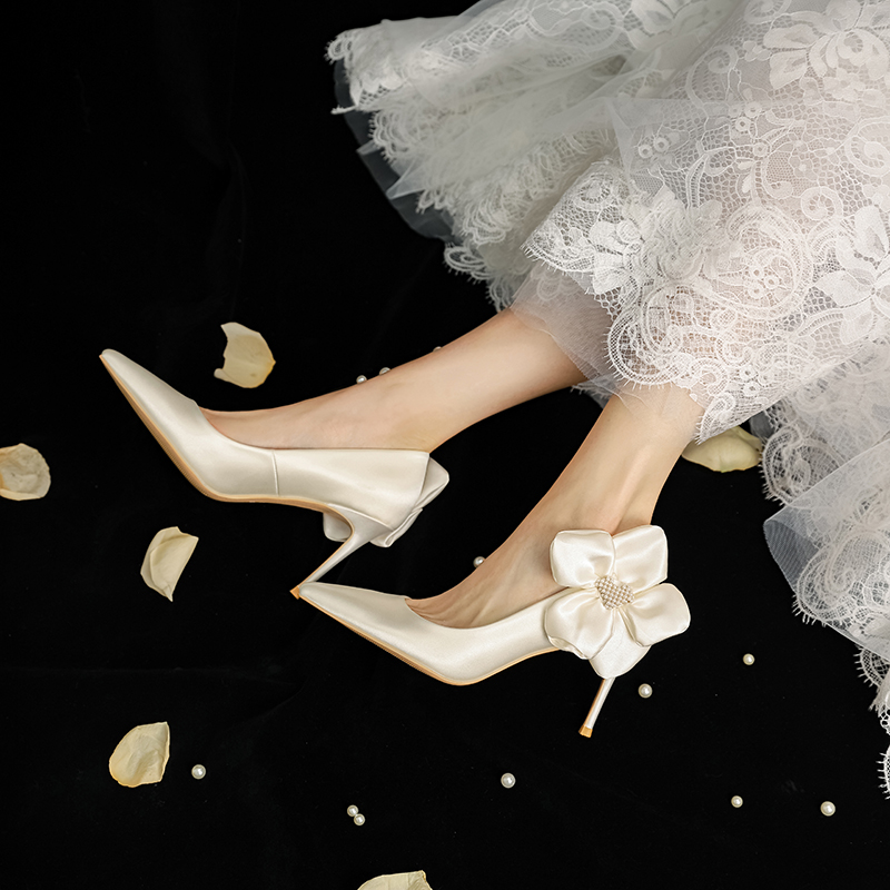 High Heels Wedding Shoes for Bride, French Style High-End Flats, 2025 New Temperament Design, Elegant Wedding Footwear