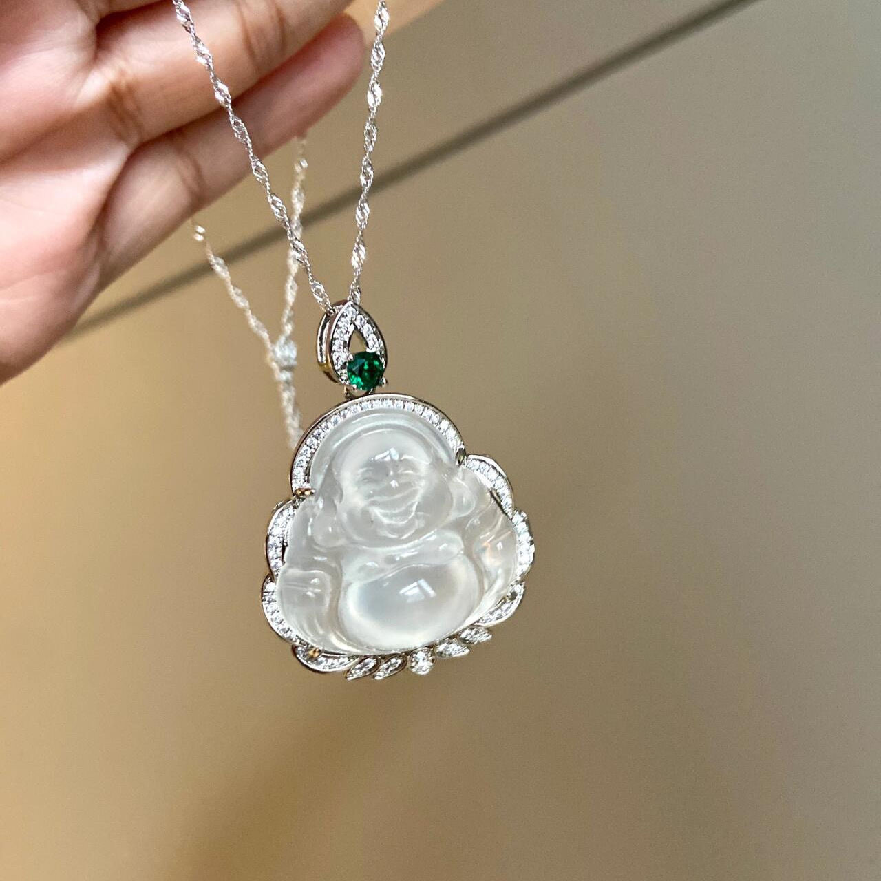 High Ice Type Chalcedony Agate Buddha Pendant Necklace - Chinese Style, Wealth Amulet Jewelry, Elegant Natural Stone Accessory