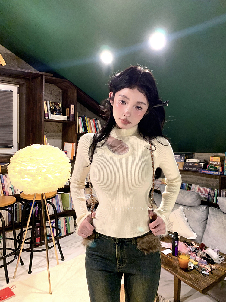 High Neck Knitted Women's Shoulder Sweater Top with Flirt Trap Design - Cozy Winter Fashion Essential High Neck Knitted Women's Shoulder Sweater Top with Flirt Trap Design - Cozy Winter Fashion Essential