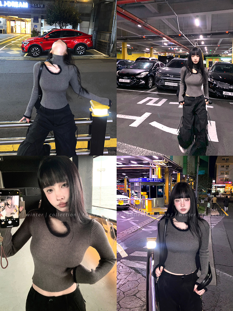 High Neck Knitted Women's Shoulder Sweater Top with Flirt Trap Design - Cozy Winter Fashion Essential High Neck Knitted Women's Shoulder Sweater Top with Flirt Trap Design - Cozy Winter Fashion Essential