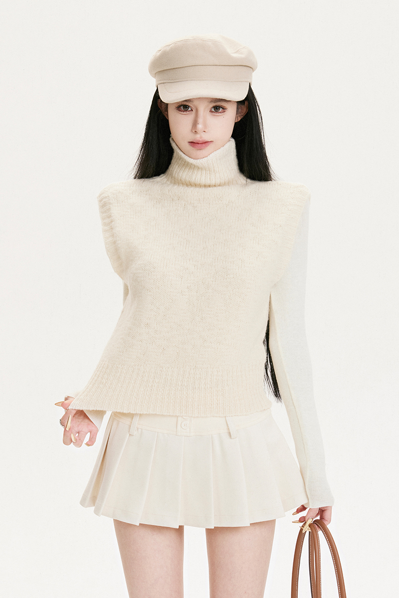 High-Neck Lapel Knitted Sweater Vest - 2-Color Versatile Top for Autumn and Winter Fashion