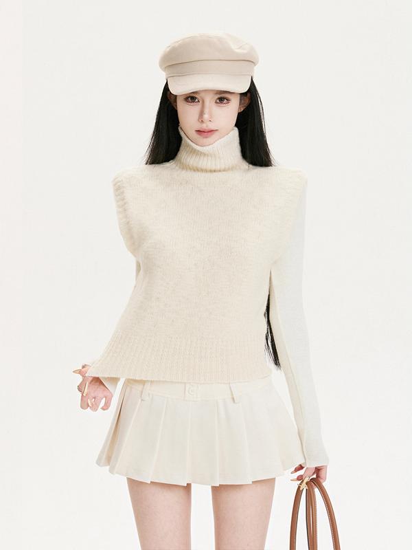 High-Neck Lapel Knitted Sweater Vest - 2-Color Versatile Top for Autumn and Winter Fashion High-Neck Lapel Knitted Sweater Vest - 2-Color Versatile Top for Autumn and Winter Fashion