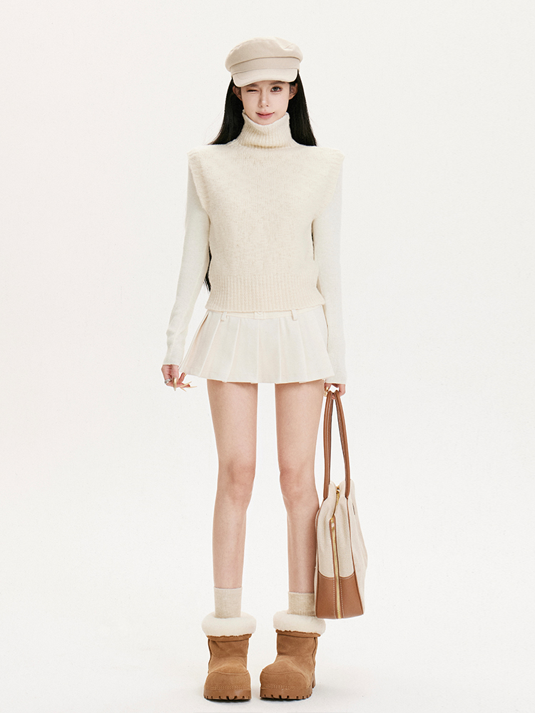 High-Neck Lapel Knitted Sweater Vest - 2-Color Versatile Top for Autumn and Winter Fashion High-Neck Lapel Knitted Sweater Vest - 2-Color Versatile Top for Autumn and Winter Fashion