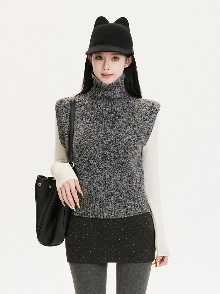 High-Neck Lapel Knitted Sweater Vest - 2-Color Versatile Top for Autumn and Winter Fashion High-Neck Lapel Knitted Sweater Vest - 2-Color Versatile Top for Autumn and Winter Fashion